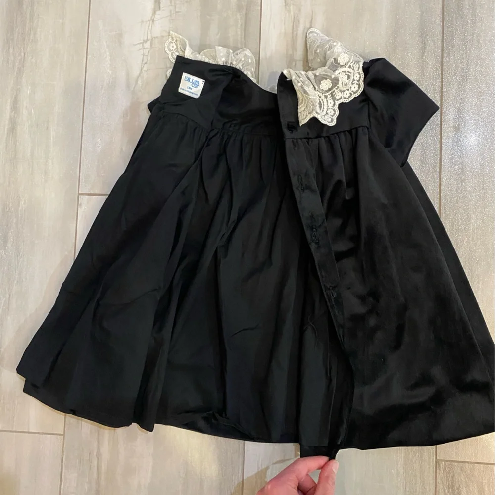 NWT Luli & Me Heirloom Lace Deluxe Black Velvet Float Dress & Bloomers girls 18M